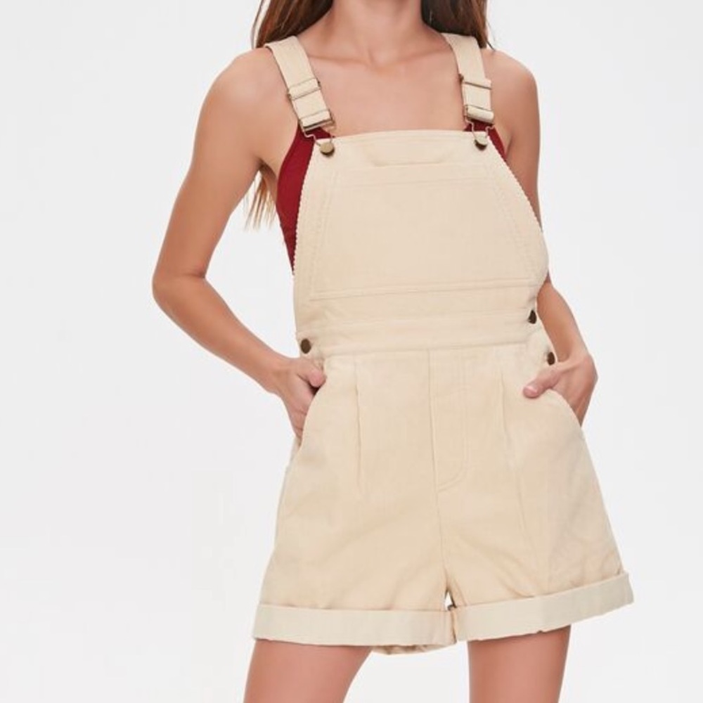 Corduroy Overall Shorts in Taupe